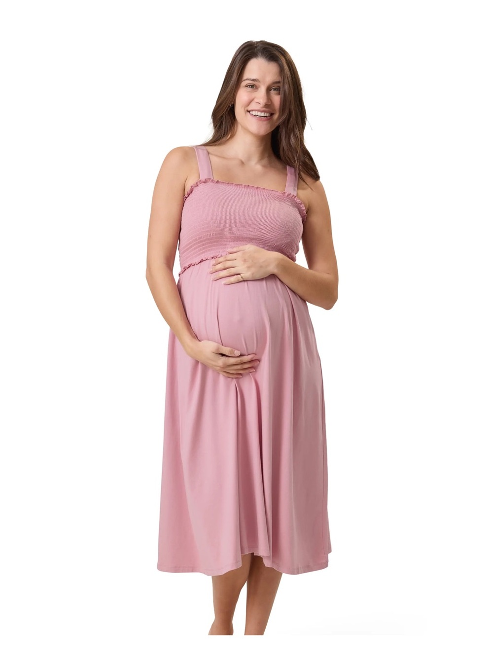 Kindred Bravely Pink Smocked Maternity Tank Midi Dress - 1X